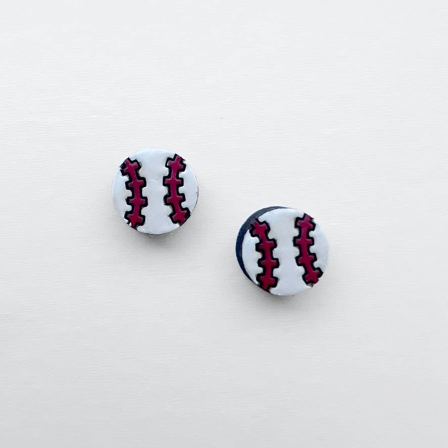 Baseball Wood Stud Earrings