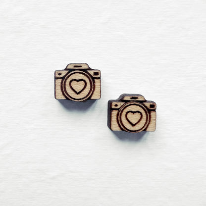 Camera Wood Stud Earrings