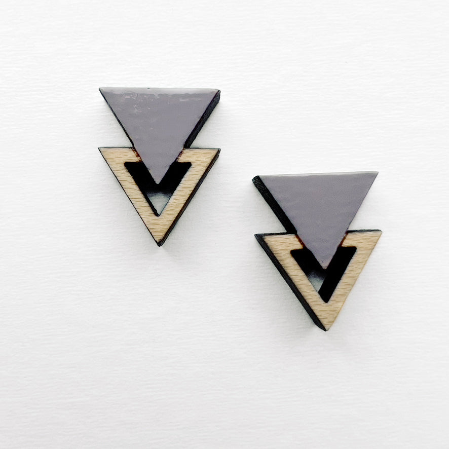 Double Triangle Wood Stud Earrings