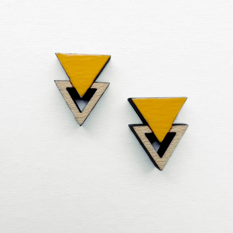 Double Triangle Wood Stud Earrings