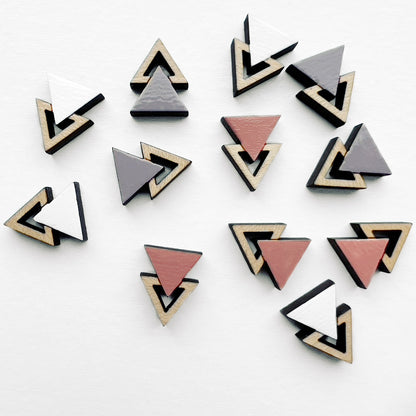 Double Triangle Wood Stud Earrings