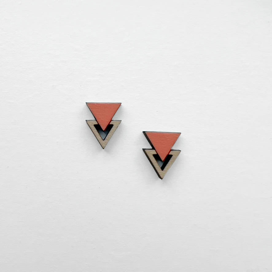 Double Triangle Wood Stud Earrings