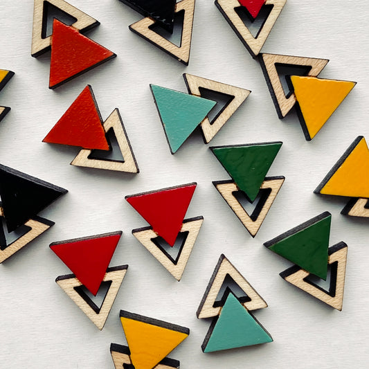 Double Triangle Wood Stud Earrings