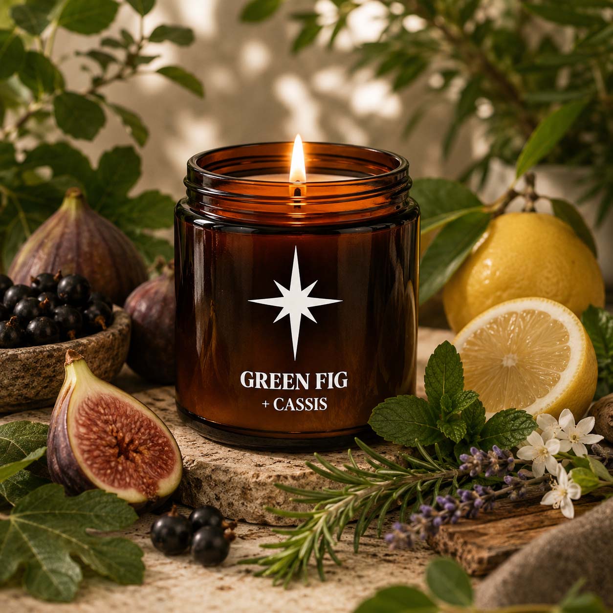 Green Fig and Cassis Scented Candle Lifestyle