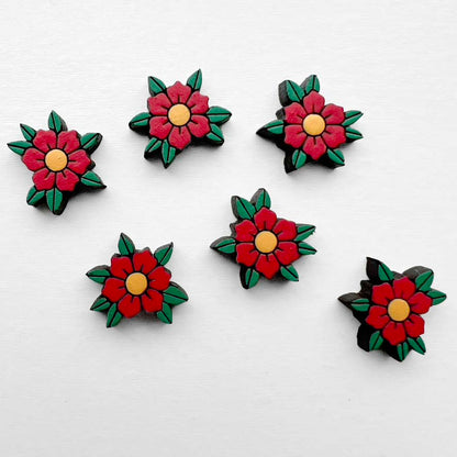 June Wood Stud Earrings – Traditional Tattoo-Inspired Flower Red