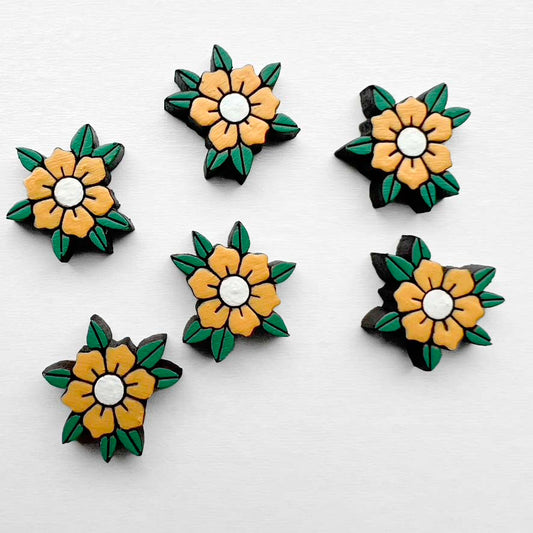 June Wood Stud Earrings – Traditional Tattoo-Inspired Flower Yellow