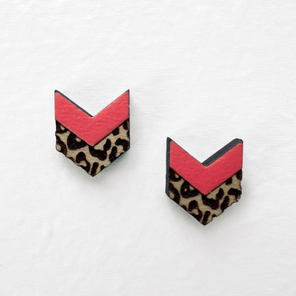 Leopard Chevron Wood Stud Earrings