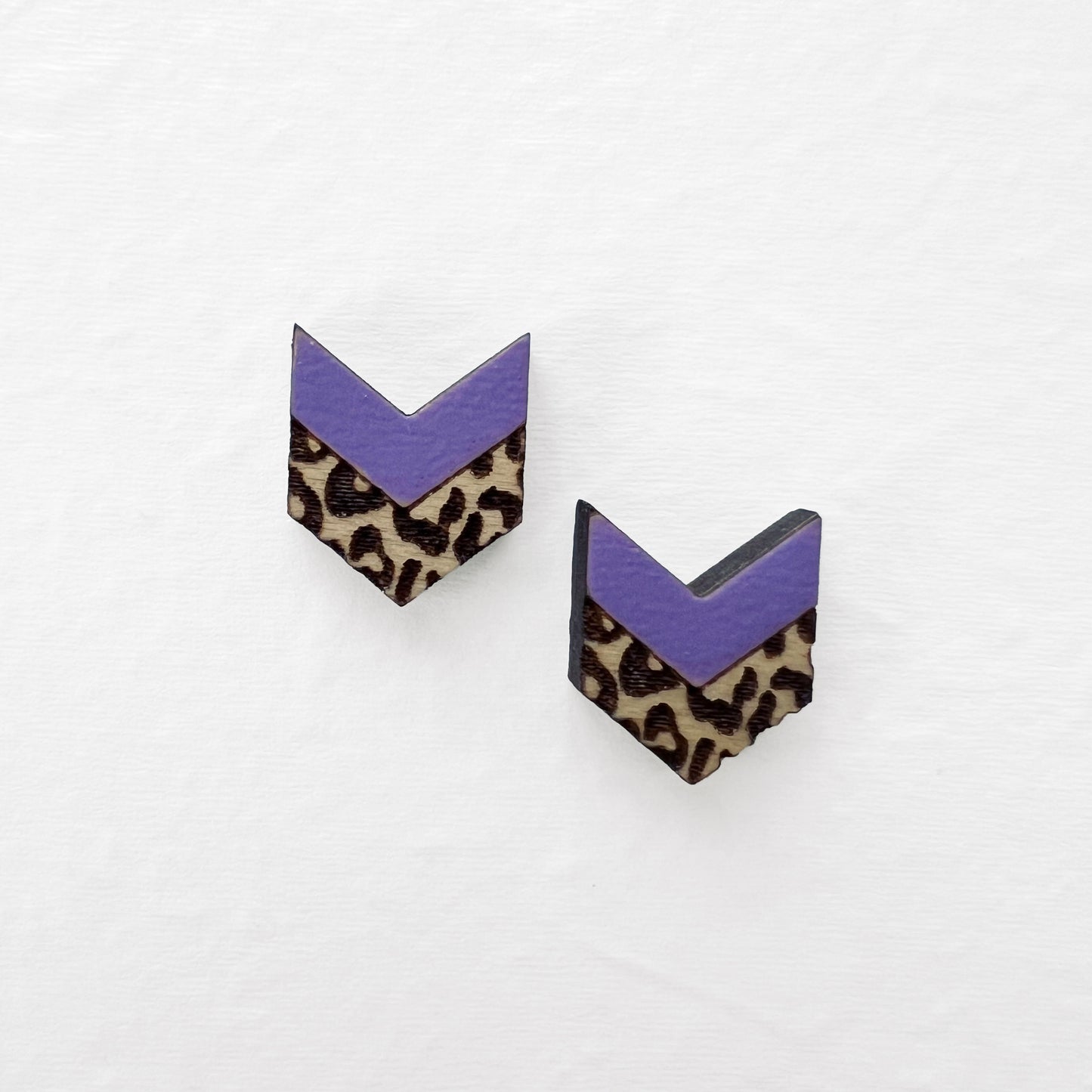 Leopard Chevron Wood Stud Earrings