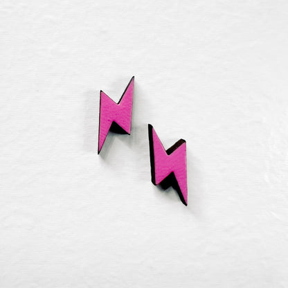 Lightening Bolt Wood Stud Earrings