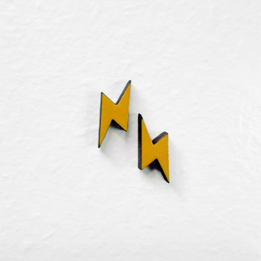 Lightening Bolt Wood Stud Earrings