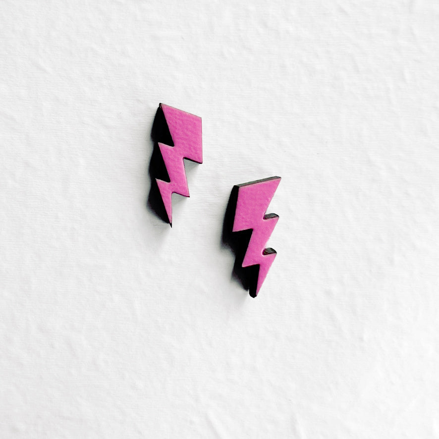 Lightening Bolt Wood Stud Earrings