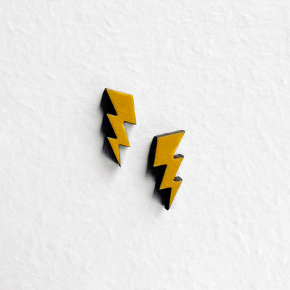 Lightening Bolt Wood Stud Earrings