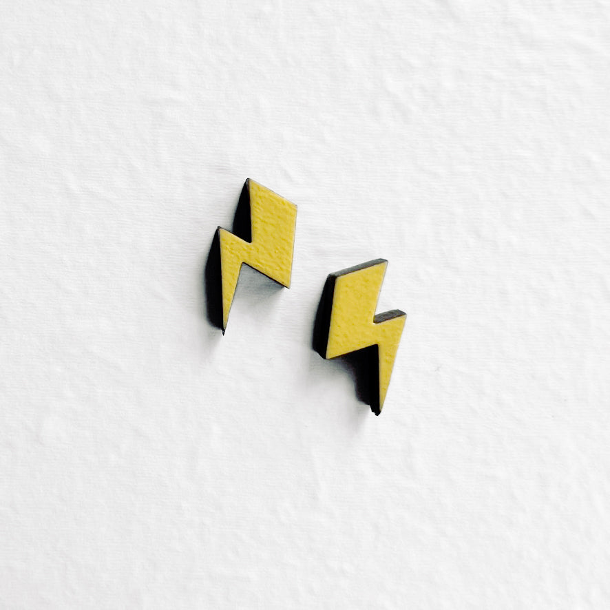 Lightening Bolt Wood Stud Earrings