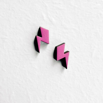 Lightening Bolt Wood Stud Earrings