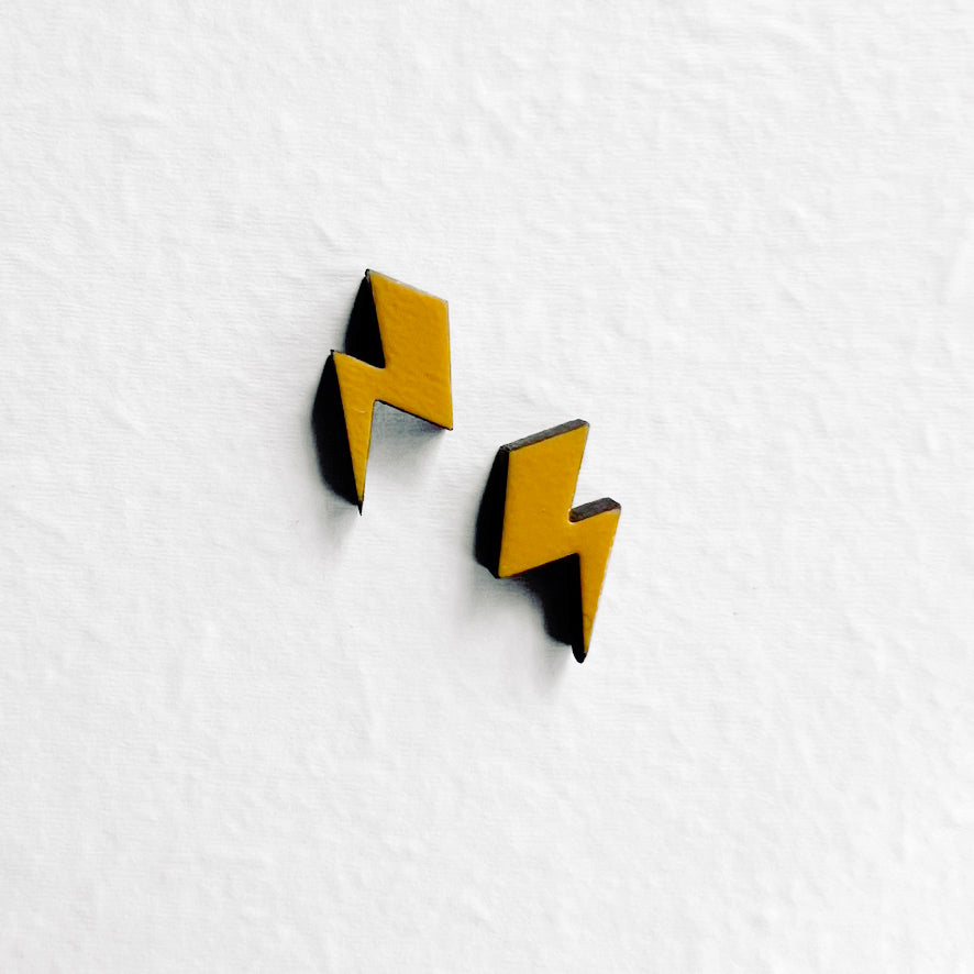 Lightening Bolt Wood Stud Earrings