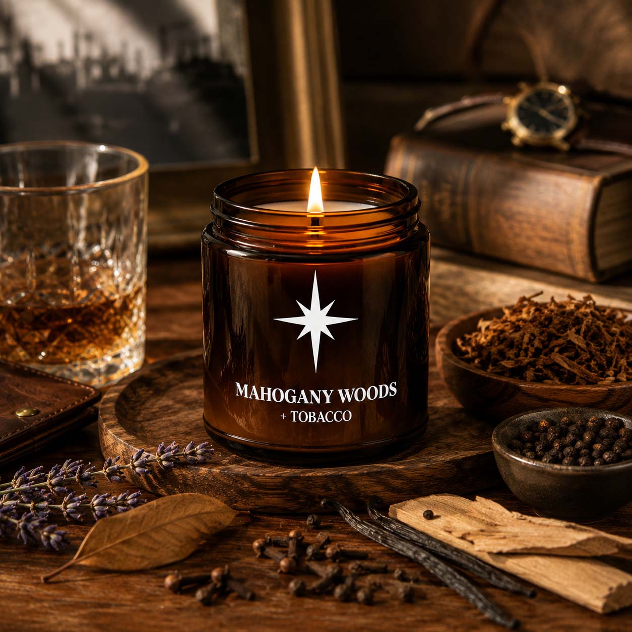 Mahogany Woods and Tobacco Scented Candle Lifestyle