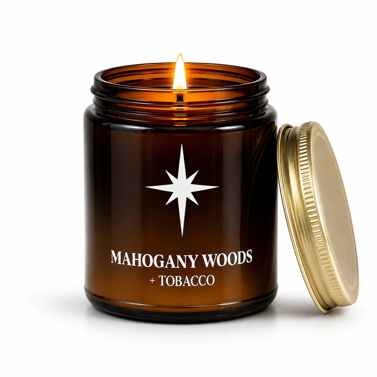 Mahogany Woods and Tobacco Scented Candle with Flame