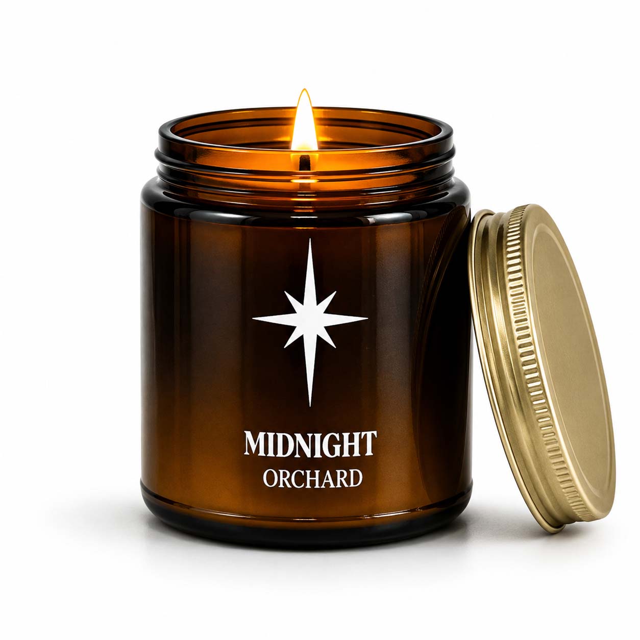 Midnight Orchard Scented Candle with flame