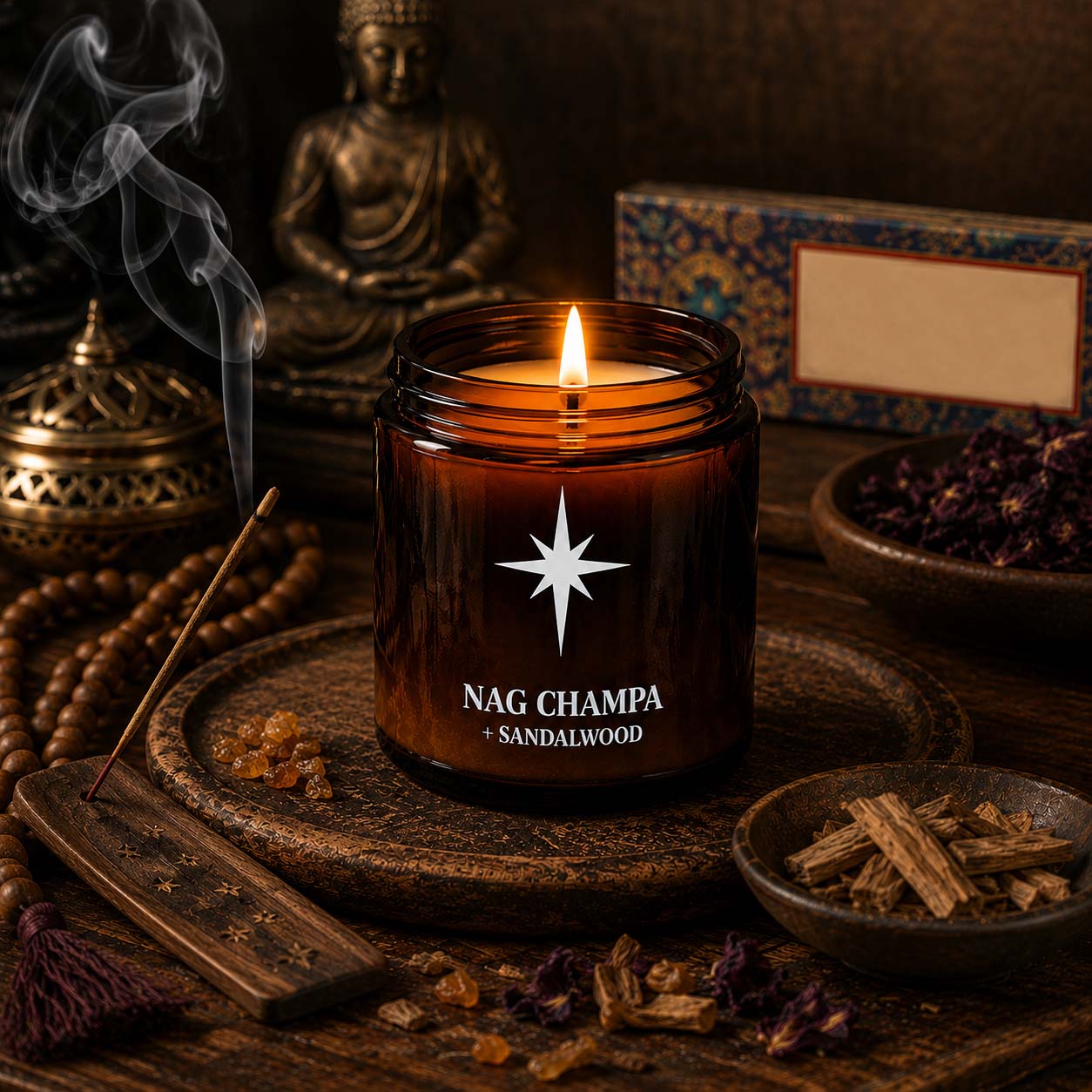 Nag Champa and Sandalwood Scented Candle Lifestyle