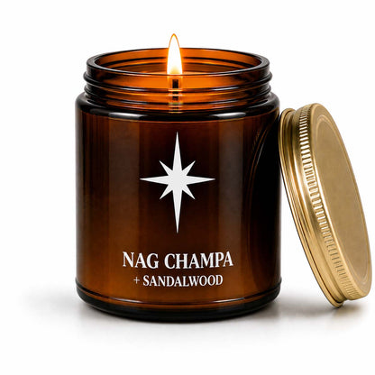 Nag Champa and Sandalwood Scented Candle with Flame