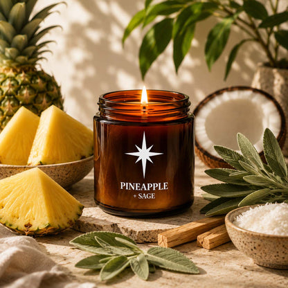 Pineapple and Sage Scent Candle Lifestyle Photo