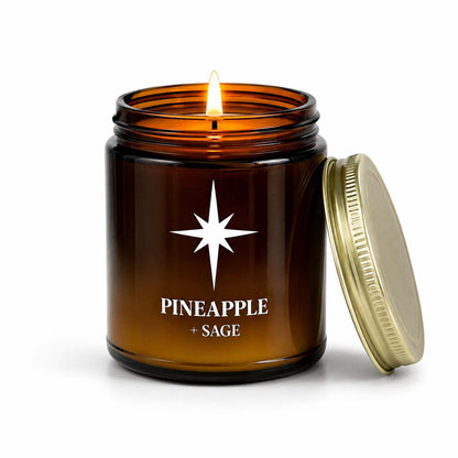 Pineapple and Sage Scented Candle with flame