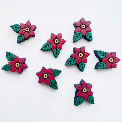 Ramona Wood Stud Earrings – Traditional Tattoo-Inspired Flower - Red
