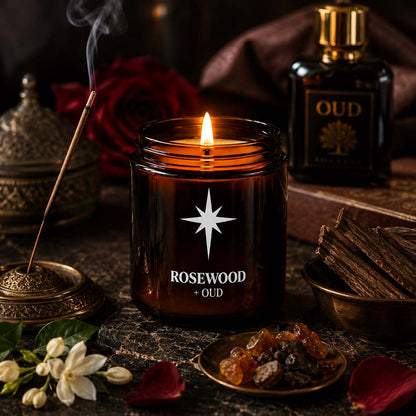 Rosewood and Oud Scented Candle Lifestyle