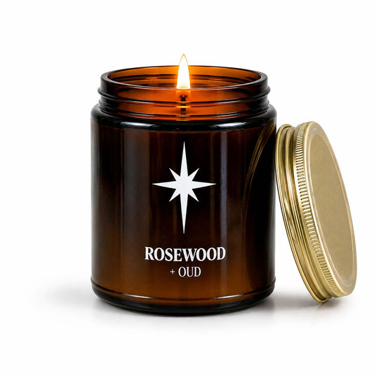 Rosewood and Oud Scented Candle with Flame
