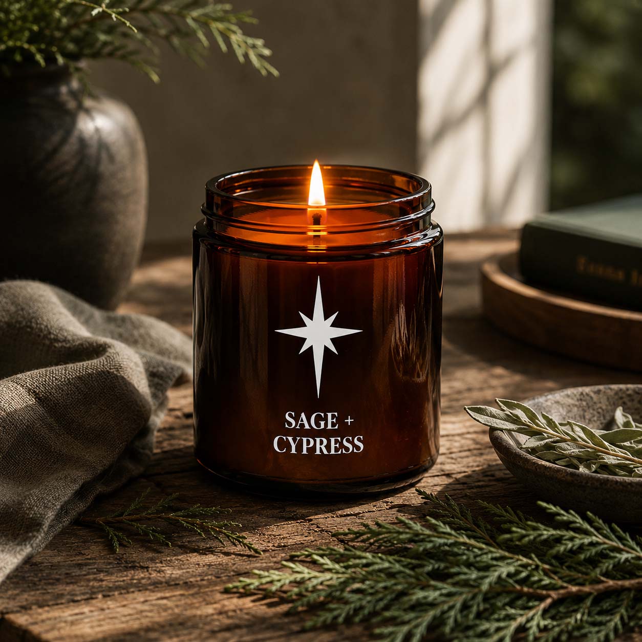 Sage and Cypress Scented Candle Lifestyle