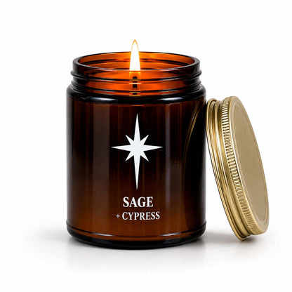 Sage and Cypress Scented Candle with Flame