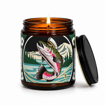 Seasalt and Driftwood Scented Candle Salish Sea with Flame