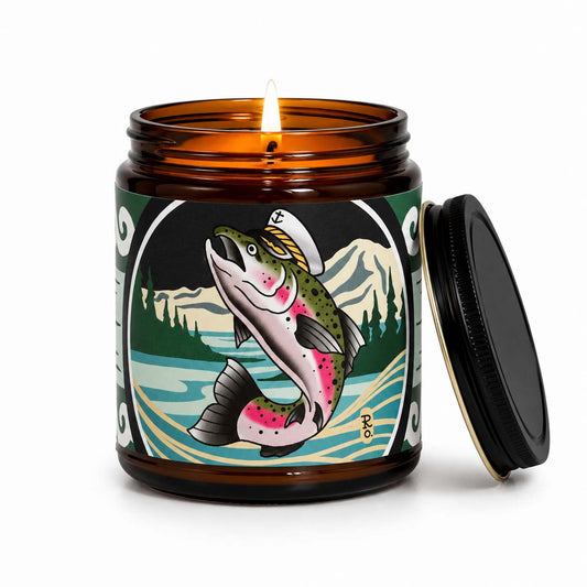Seasalt and Driftwood Scented Candle Salish Sea with Flame