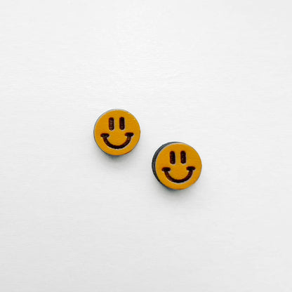 Smiley Face Wood Stud Earrings