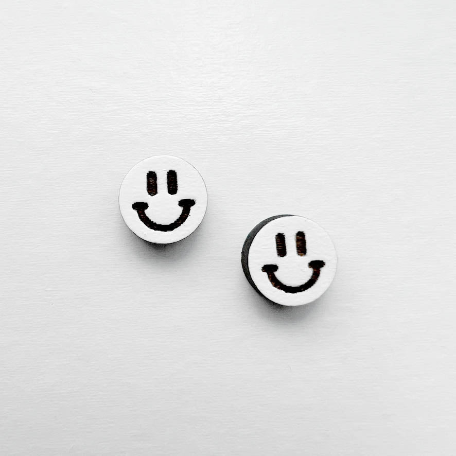 Smiley Face Wood Stud Earrings