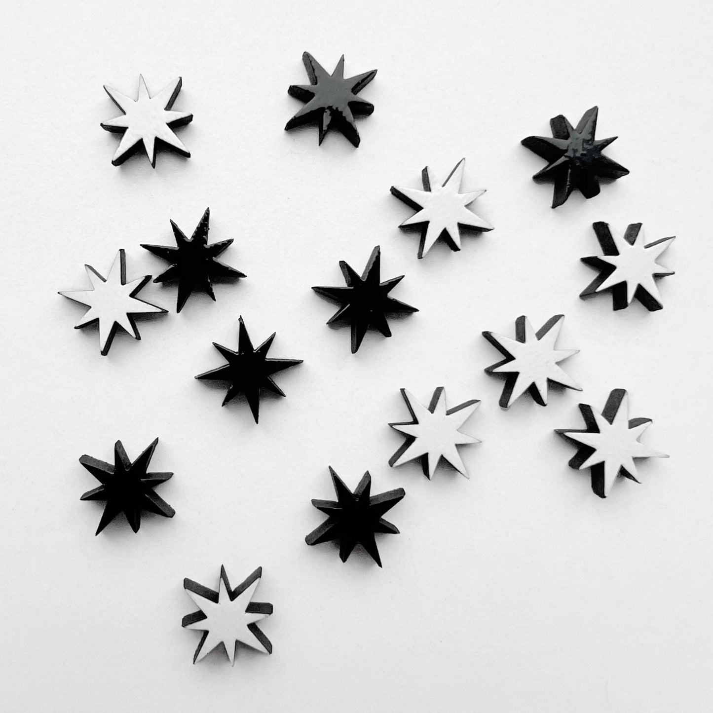 Starburst Wood Earrings-black and white-tattoo star