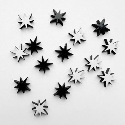 Starburst Wood Earrings-black and white-tattoo star