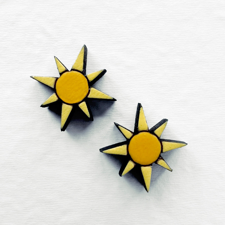 Sun Wood Stud Earrings