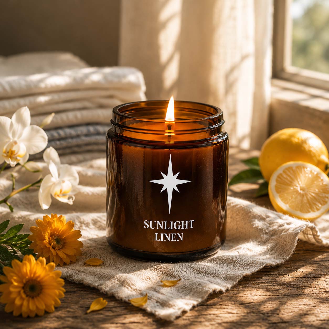 Sunlight Linen Scented Candle Lifestyle