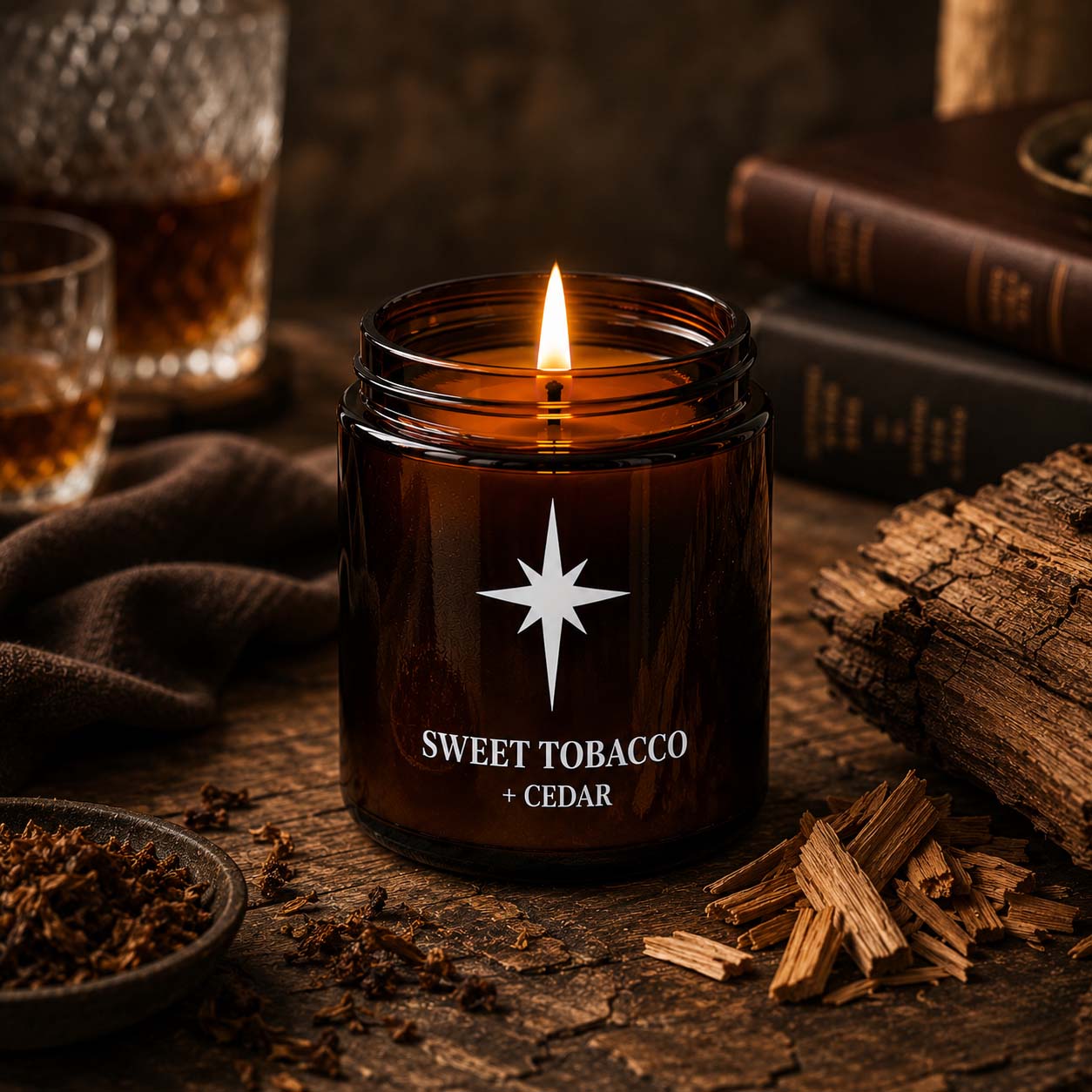Sweet Tobacco and Cedarwood Scented Candle Lifestyle