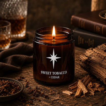 Sweet Tobacco and Cedarwood Scented Candle Lifestyle