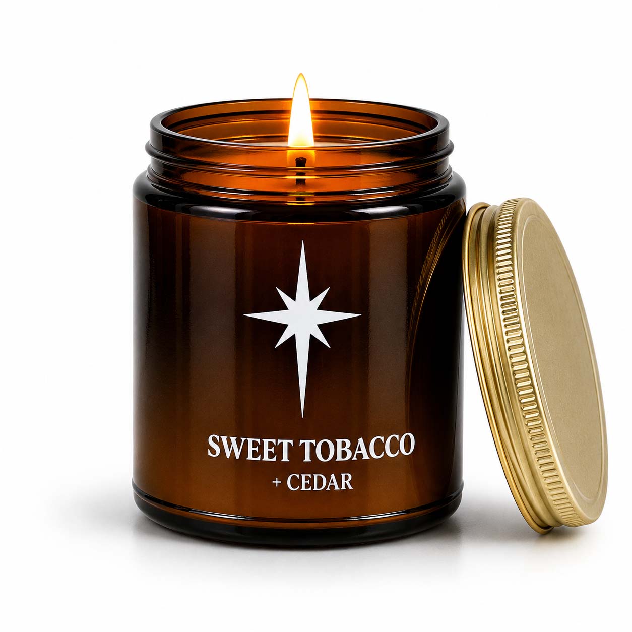 Sweet Tobacco and Cedarwood Scented Candle with Flame
