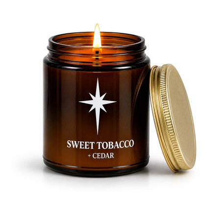 Sweet Tobacco and Cedarwood Scented Candle with Flame