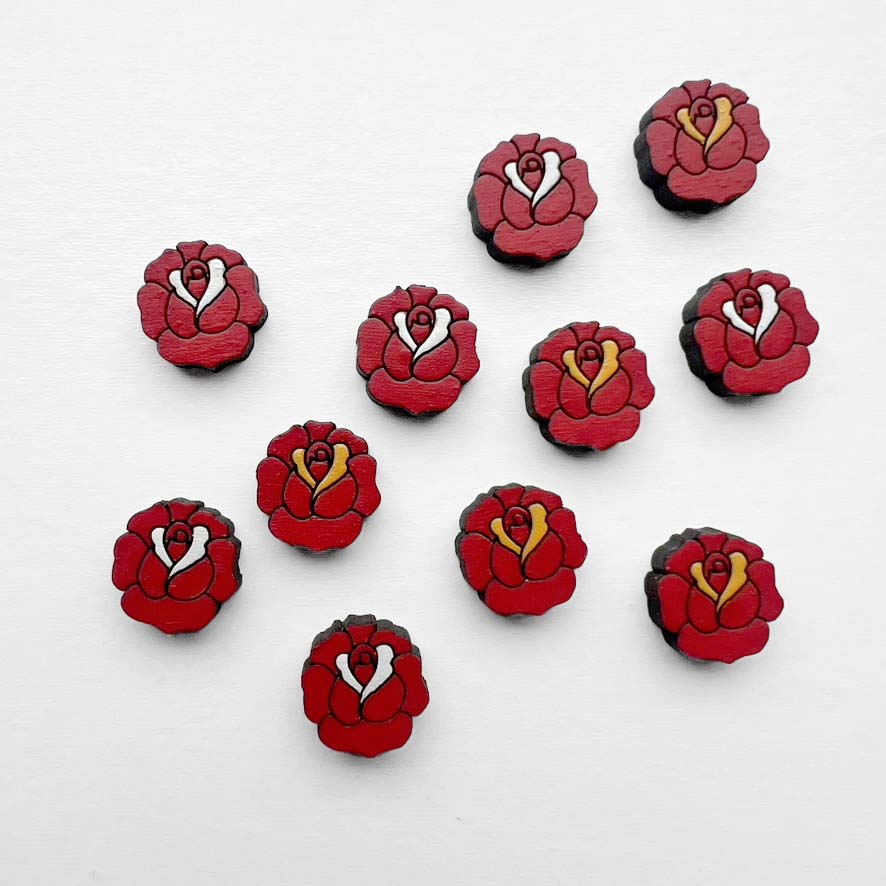 Traditional Rose Tattoo inspired wood stud earrings
