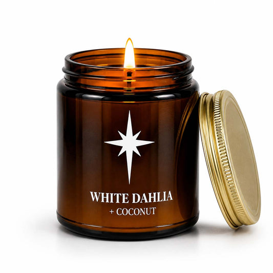 White Dahlia and Coconut Scented Candle with Flame