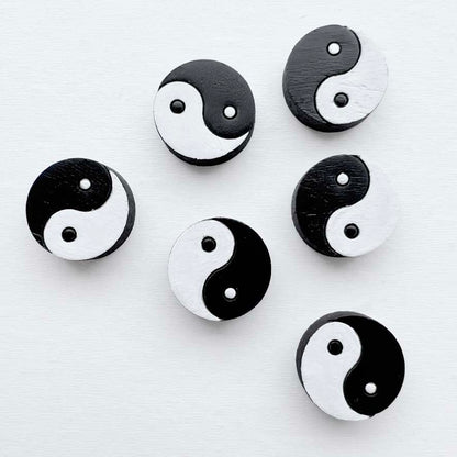 Yin Yang Wood Stud Earrings – Hand-Painted Balance Symbol