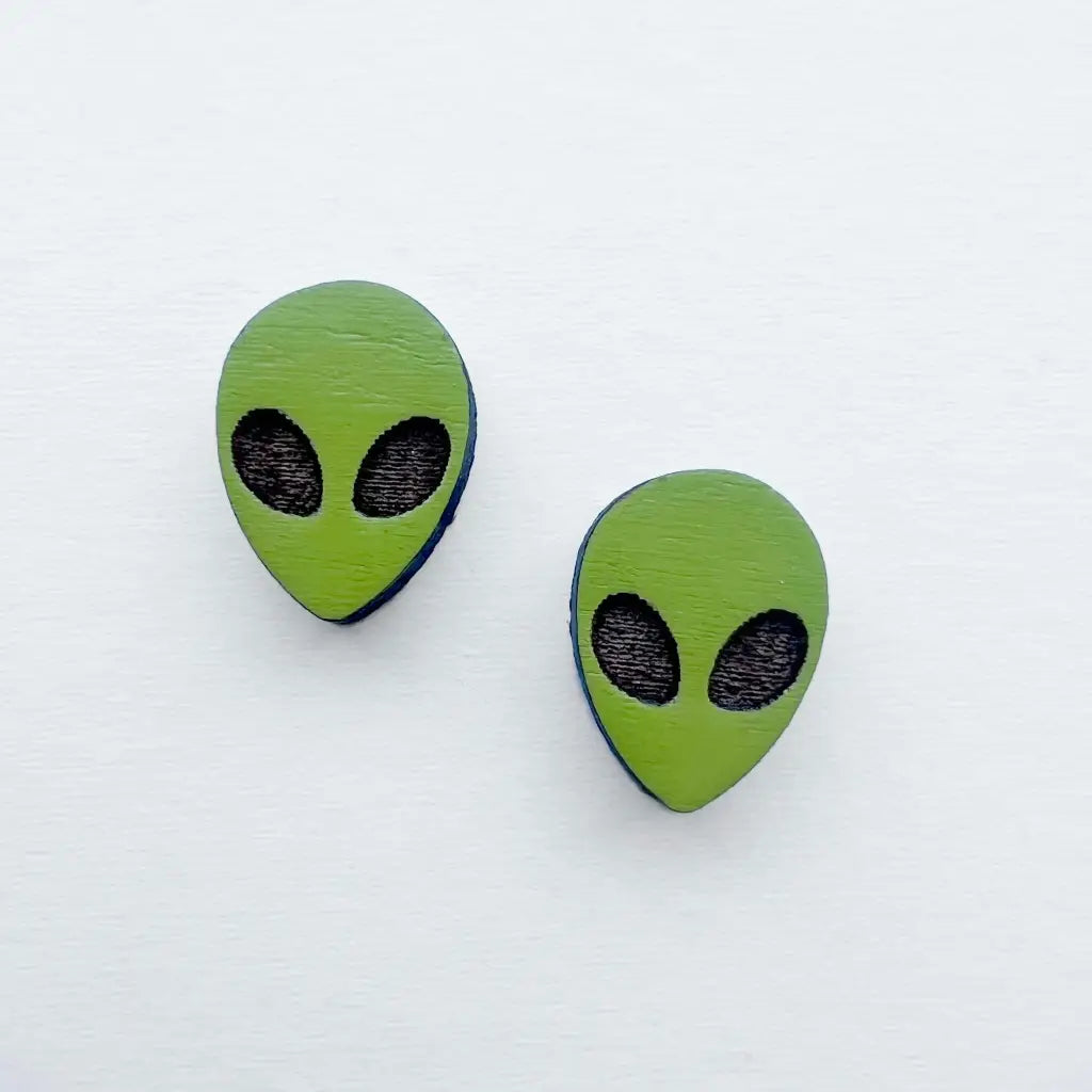 Alien-Close Encounters Wood Stud Earrings Titanium Post