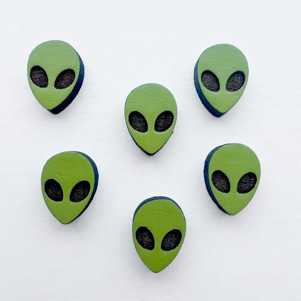 Alien--Close-Encounters-Wood-Stud-Earrings