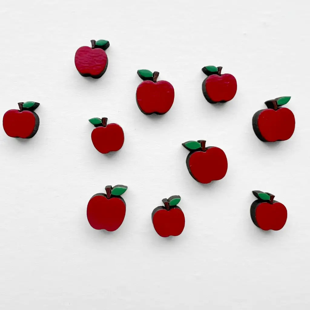Apple Wood Stud Earrings - Painted Wood Stud Earrings Apple wood stud earrings with a titanium post. Hypoallergenic, lightweight, and perfect for back-to-school or teacher gifts.