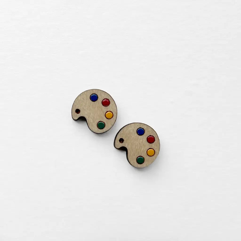 Back To School Wood Stud Earrings - Artist Palette  Painted Wood Stud Earrings